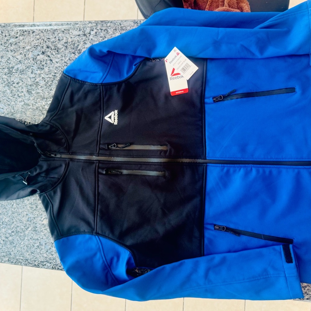 Reebok Performance Jacket Black and Blue with Full-Length Zipper